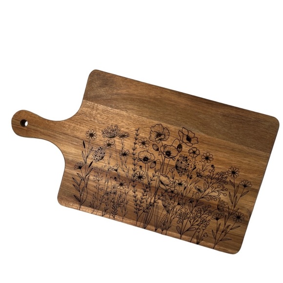 Wildflower Cutting Board - Acacia Custom Food Charcuterie - Engraved in house! - Picture 2 of 7